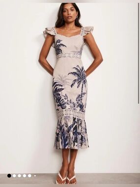 Mint Velvet Palm Print Linen Midi Dress size 2